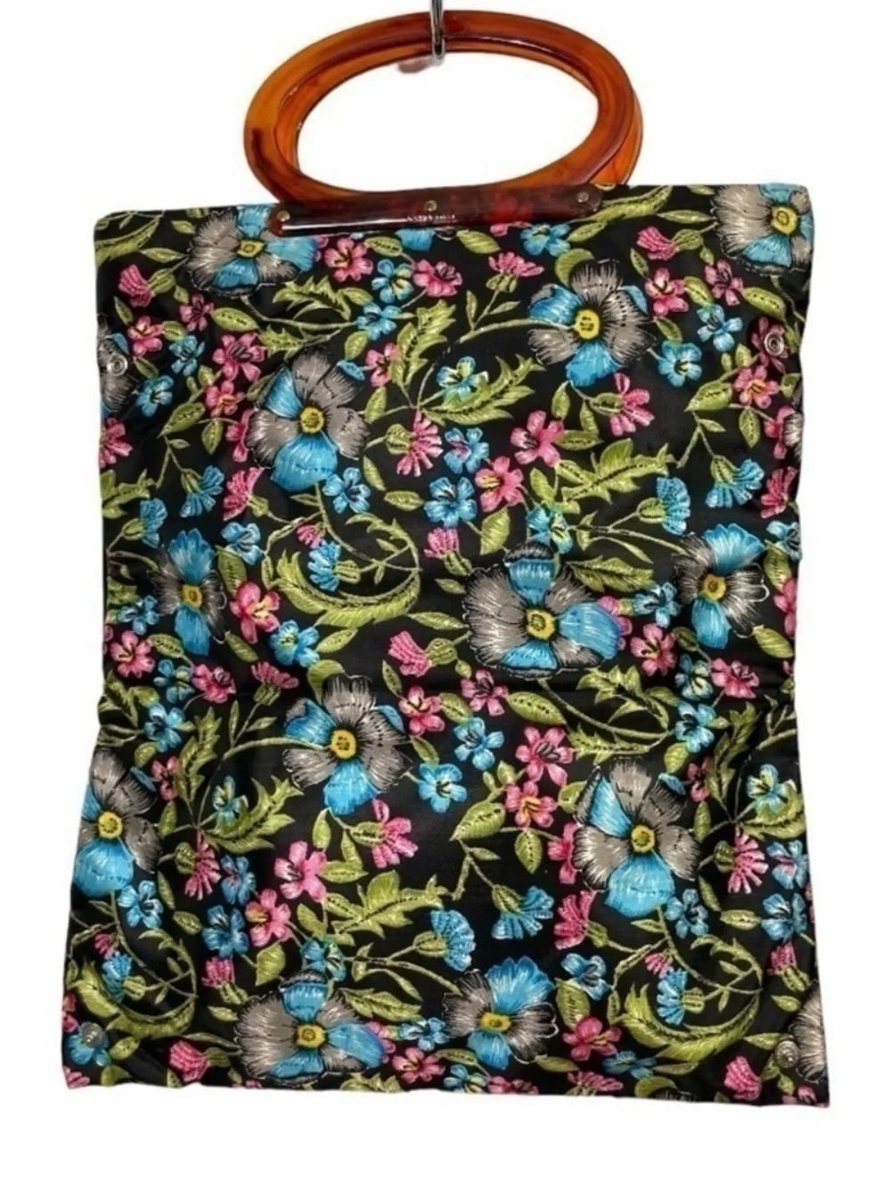 Vintage Lady's Pride Folding Tote Bag Floral Lucite/ Bakelite Handle